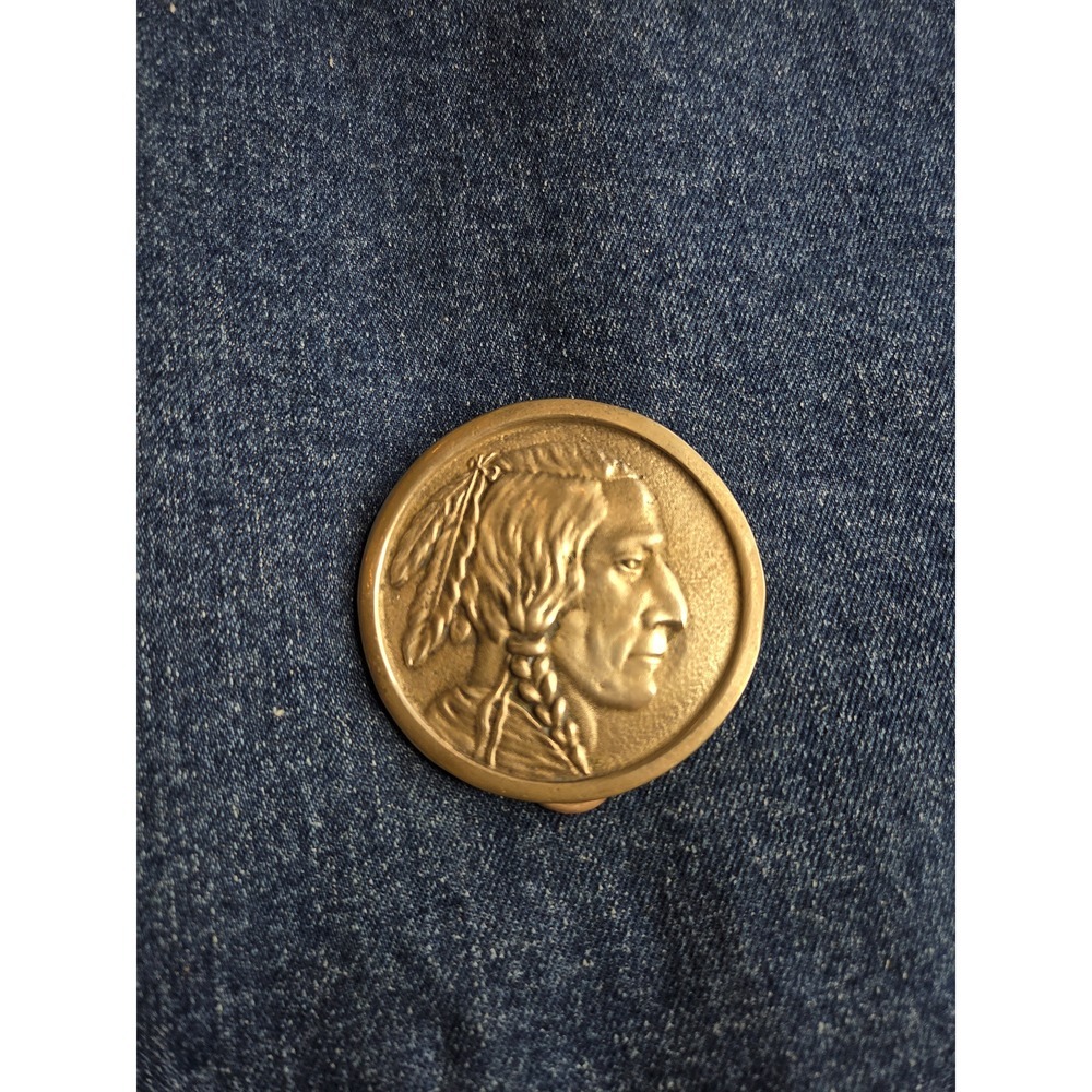 Vintage Native American Brass Belt Buckle - Rare Western Collectible